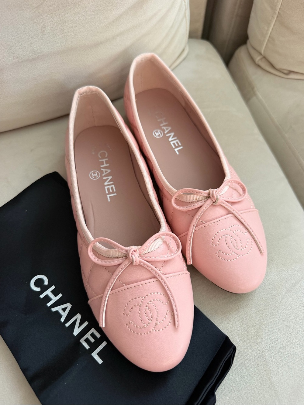 Chanel Pink Quilted Leather Ballet Flats
